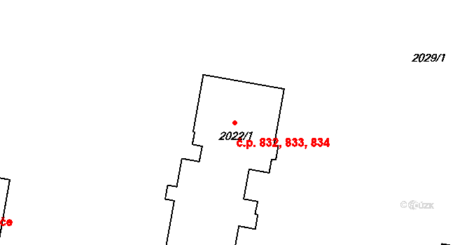 Kladno 832,833,834 na parcele st. 2022/1 v KÚ Kladno, Katastrální mapa