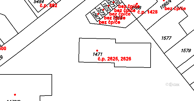 Kročehlavy 2625,2626, Kladno na parcele st. 1471 v KÚ Kročehlavy, Katastrální mapa