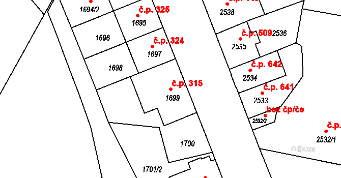 Jindřichův Hradec II 315, Jindřichův Hradec na parcele st. 1699 v KÚ Jindřichův Hradec, Katastrální mapa