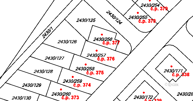 Dačice V 376, Dačice na parcele st. 2430/257 v KÚ Dačice, Katastrální mapa