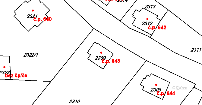 Raspenava 643 na parcele st. 2309 v KÚ Raspenava, Katastrální mapa