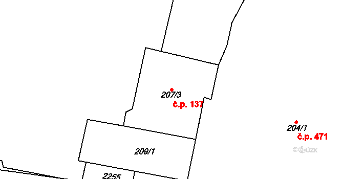 Úpice 137 na parcele st. 207/3 v KÚ Úpice, Katastrální mapa
