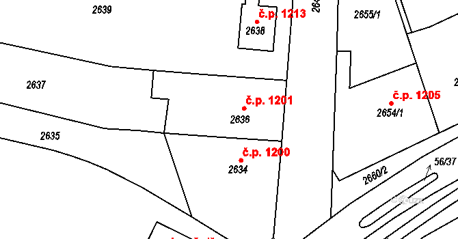 Tachov 1201 na parcele st. 2636 v KÚ Tachov, Katastrální mapa