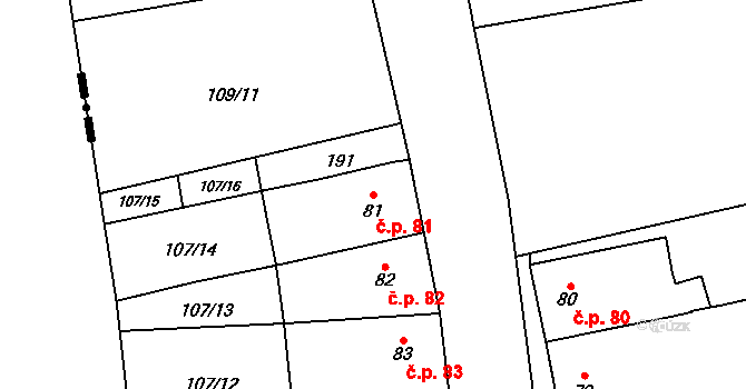 Lípy 81, Slatinice na parcele st. 81 v KÚ Lípy, Katastrální mapa