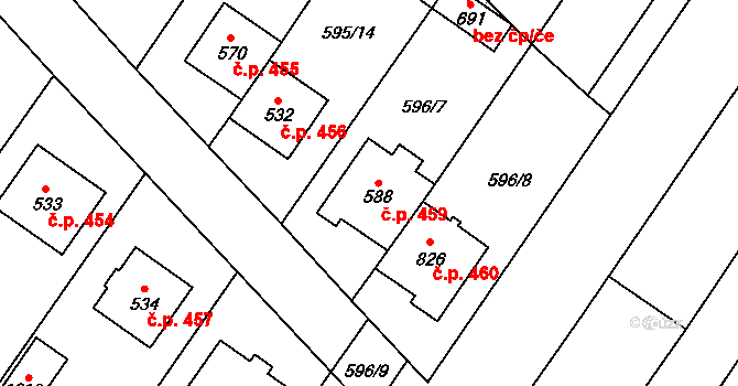 Hrotovice 459 na parcele st. 588 v KÚ Hrotovice, Katastrální mapa