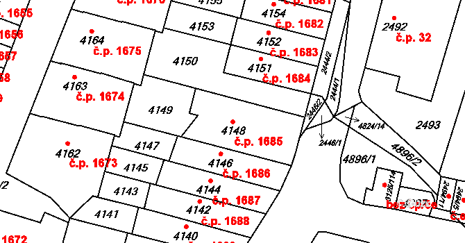 Řečkovice 1685, Brno na parcele st. 4148 v KÚ Řečkovice, Katastrální mapa