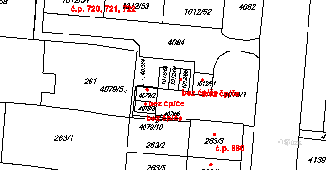 Komín 1271, Brno na parcele st. 1012/68 v KÚ Komín, Katastrální mapa