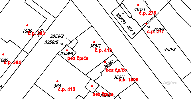 Pelhřimov 413 na parcele st. 368/1 v KÚ Pelhřimov, Katastrální mapa