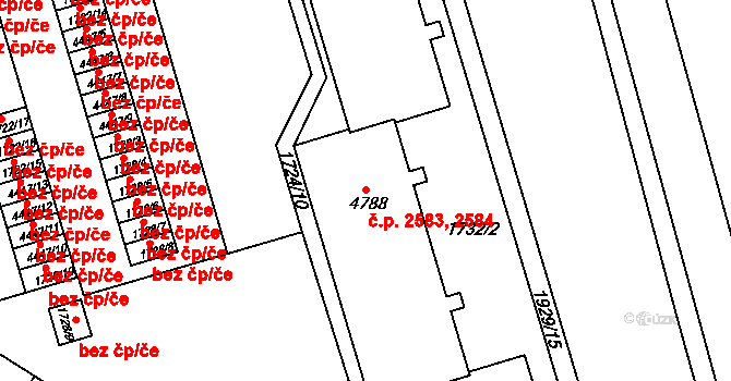 Teplice 2583,2584 na parcele st. 4788 v KÚ Teplice, Katastrální mapa