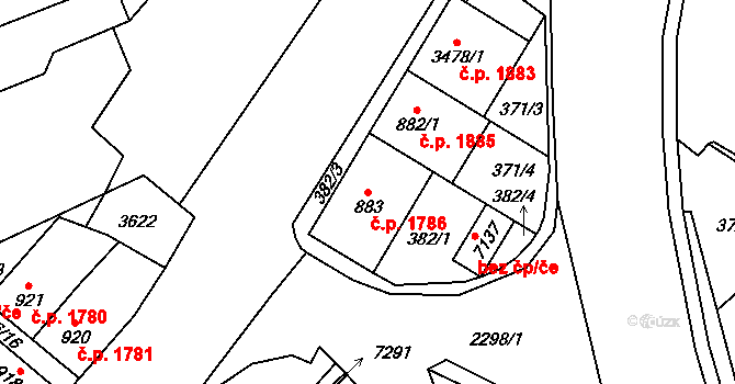 Cheb 1786 na parcele st. 883 v KÚ Cheb, Katastrální mapa