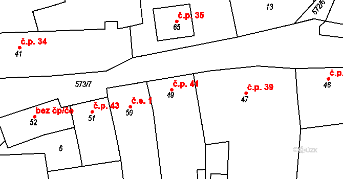 Miletice 41, Dlažov na parcele st. 49 v KÚ Miletice u Dlažova, Katastrální mapa