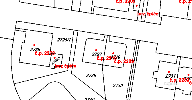 Smíchov 2210, Praha na parcele st. 2727 v KÚ Smíchov, Katastrální mapa