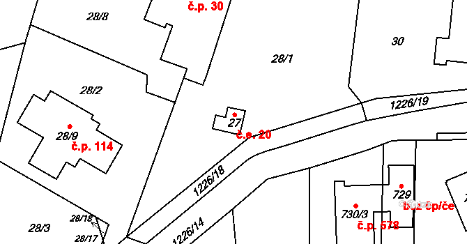 Nebušice 20, Praha na parcele st. 27 v KÚ Nebušice, Katastrální mapa
