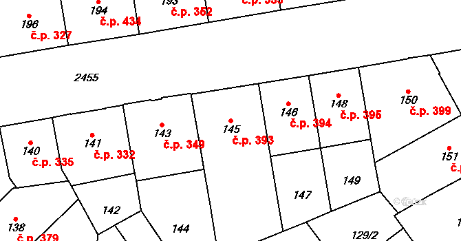 Vršovice 393, Praha na parcele st. 145 v KÚ Vršovice, Katastrální mapa