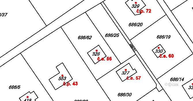 Halouny 56, Svinaře na parcele st. 328 v KÚ Svinaře, Katastrální mapa