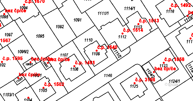 Chomutov 1540 na parcele st. 1109 v KÚ Chomutov I, Katastrální mapa