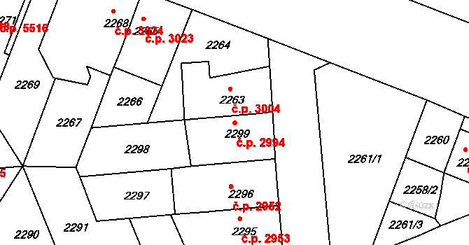 Chomutov 2994 na parcele st. 2299 v KÚ Chomutov II, Katastrální mapa
