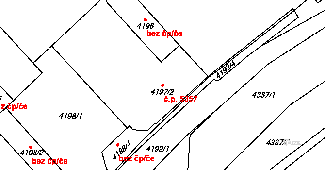 Chomutov 5357 na parcele st. 4197/2 v KÚ Chomutov I, Katastrální mapa