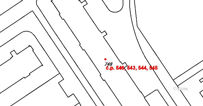 Moravské Předměstí 543,544,545,546, Hradec Králové na parcele st. 748 v KÚ Třebeš, Katastrální mapa