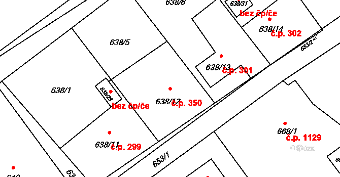 Ráj 350, Karviná na parcele st. 638/12 v KÚ Ráj, Katastrální mapa