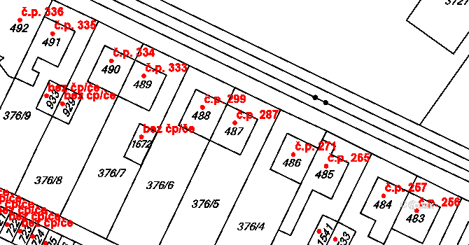 Rokytnice 287, Vsetín na parcele st. 487 v KÚ Rokytnice u Vsetína, Katastrální mapa