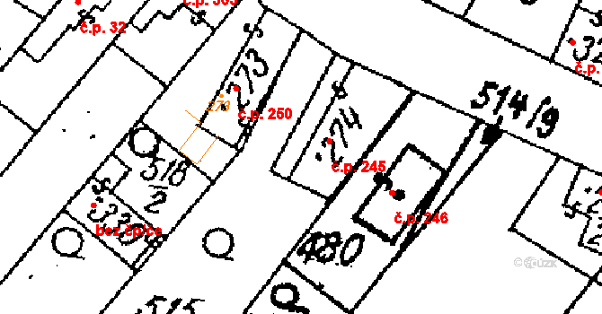 Žiželice 245 na parcele st. 274 v KÚ Žiželice nad Cidlinou, Katastrální mapa