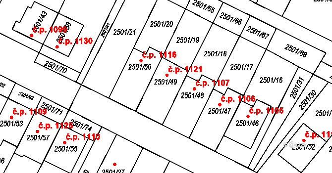 Oslavany 1121 na parcele st. 2501/49 v KÚ Oslavany, Katastrální mapa