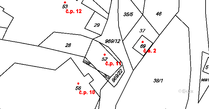 Javory 11, Malšovice na parcele st. 52 v KÚ Javory, Katastrální mapa