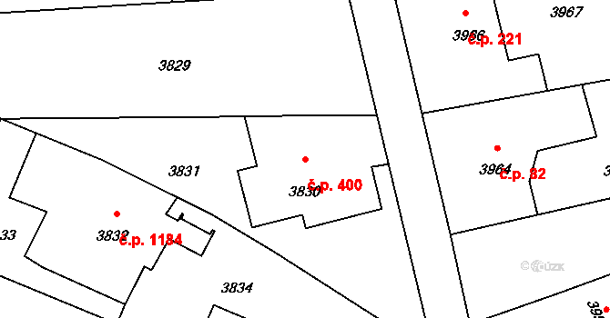Lutyně 400, Orlová na parcele st. 3830 v KÚ Horní Lutyně, Katastrální mapa