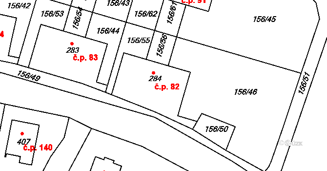Zlončice 82 na parcele st. 284 v KÚ Zlončice, Katastrální mapa