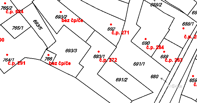 Lednice 272 na parcele st. 693/1 v KÚ Lednice na Moravě, Katastrální mapa