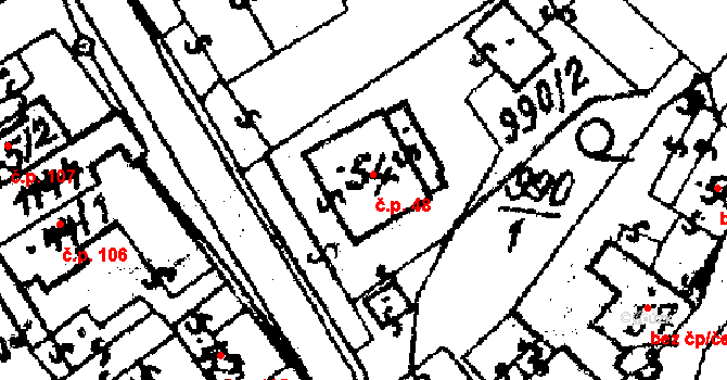 Budkov 48 na parcele st. 54 v KÚ Budkov, Katastrální mapa