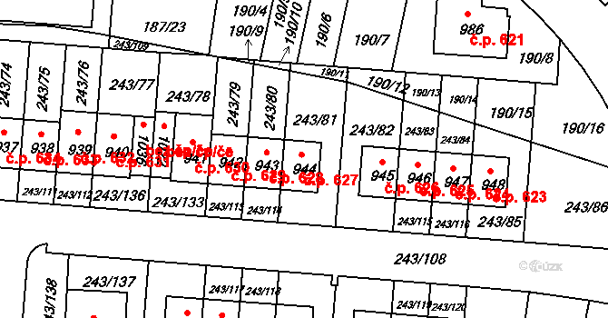 Kudlov 627, Zlín na parcele st. 944 v KÚ Kudlov, Katastrální mapa