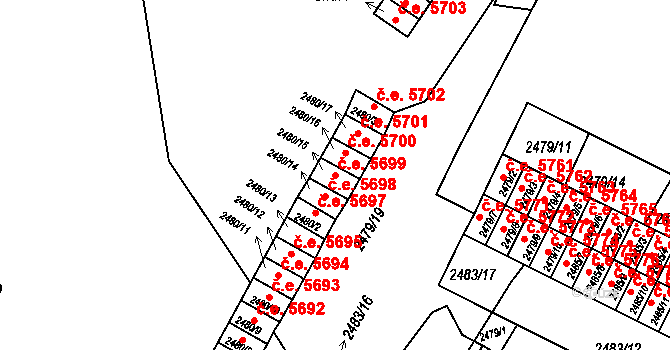 Kadaň 5699 na parcele st. 2480/15 v KÚ Kadaň, Katastrální mapa