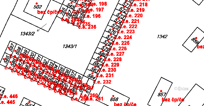 Háje 228, Cheb na parcele st. 580 v KÚ Háje u Chebu, Katastrální mapa