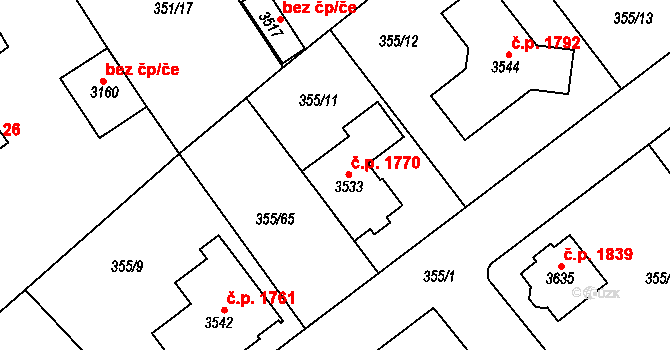 Čáslav-Nové Město 1770, Čáslav na parcele st. 3533 v KÚ Čáslav, Katastrální mapa