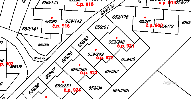 Svinov 922, Ostrava na parcele st. 659/249 v KÚ Svinov, Katastrální mapa