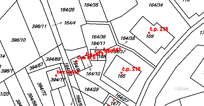 Povrly 443 na parcele st. 168 v KÚ Povrly, Katastrální mapa