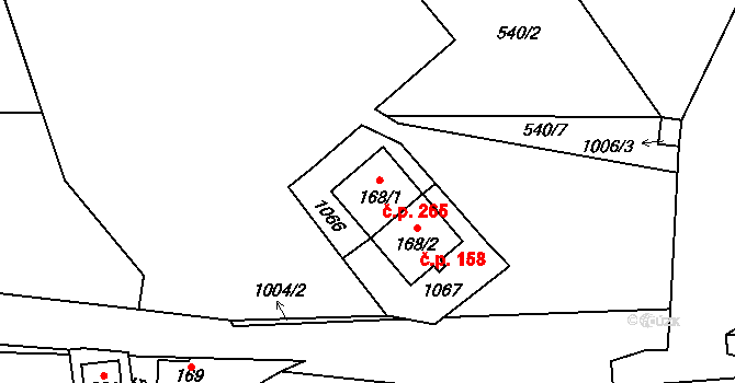 Štěpánov nad Svratkou 265 na parcele st. 168/1 v KÚ Štěpánov nad Svratkou, Katastrální mapa