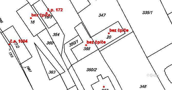 Hrabyně 38085658 na parcele st. 388 v KÚ Hrabyně, Katastrální mapa