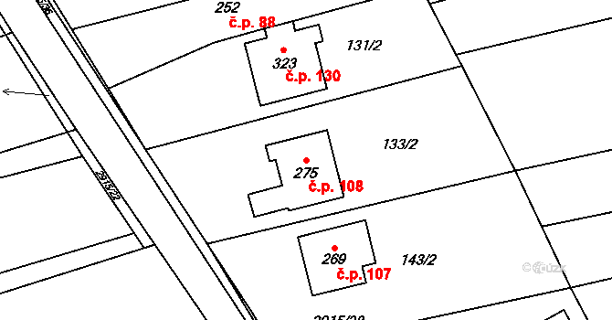 Loučka 108 na parcele st. 275 v KÚ Loučka I, Katastrální mapa