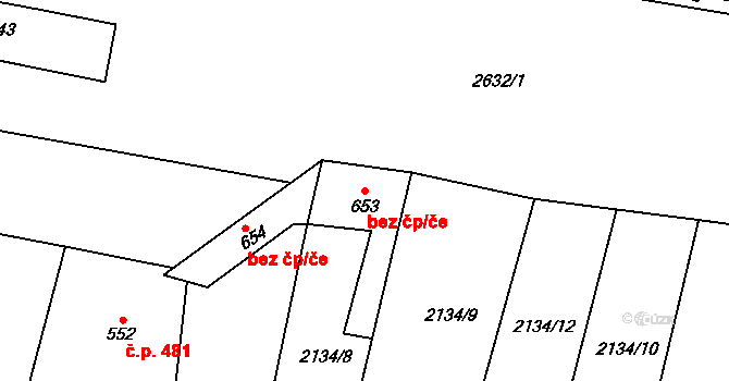 Třebenice 41689658 na parcele st. 653 v KÚ Třebenice, Katastrální mapa