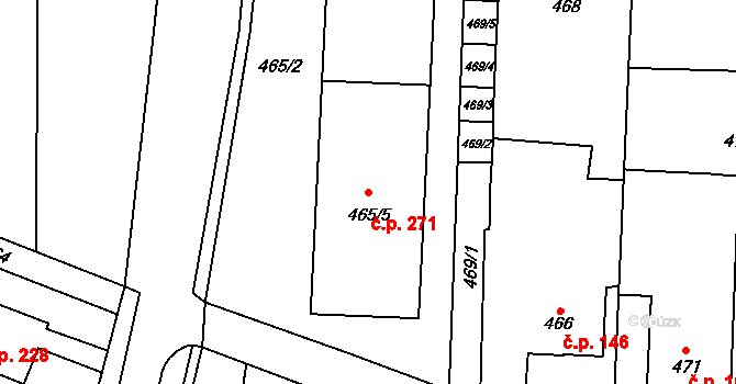 Suché Lazce 271, Opava na parcele st. 465/5 v KÚ Suché Lazce, Katastrální mapa