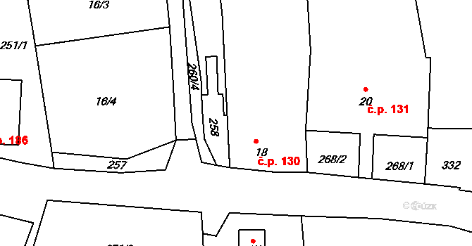 Brumovice 130 na parcele st. 18 v KÚ Brumovice u Opavy, Katastrální mapa