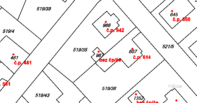 Neratovice 49553658 na parcele st. 967 v KÚ Neratovice, Katastrální mapa