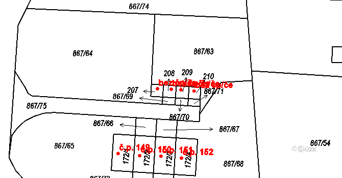 Nepomuk 50107658 na parcele st. 208 v KÚ Nepomuk pod Třemšínem, Katastrální mapa
