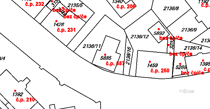 Horní Předměstí 557, Trutnov na parcele st. 5885 v KÚ Trutnov, Katastrální mapa