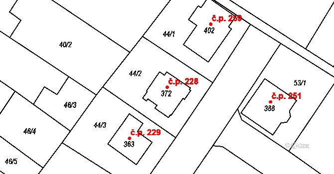 Chroustovice 228 na parcele st. 372 v KÚ Chroustovice, Katastrální mapa