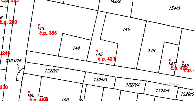 Smečno 421 na parcele st. 145 v KÚ Smečno, Katastrální mapa