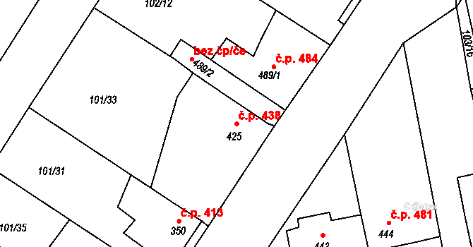 Rudná 438 na parcele st. 425 v KÚ Dušníky u Rudné, Katastrální mapa